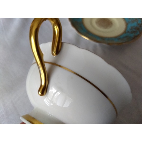 Paragon Teacup Saucer Bluebell Medallion Heavy Gold Gilt Double Warrant Vtg 40s - Picture 13 of 16